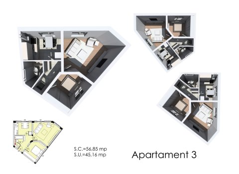 Apartament 2 camere 56.85 mpc decomandat Craiovei Pitesti