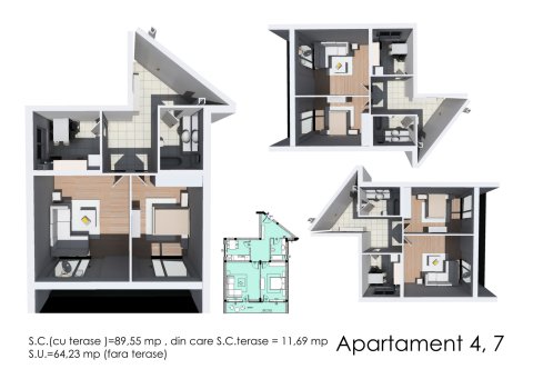 Apartament 2 camere 89.55 mpc decomandat Craiovei Pitesti Et 2
