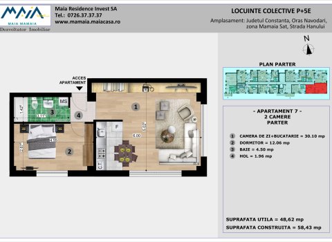 *MaiaMamaia.ro* 2 camere maMaia Nord pe malul Marii 49 mp