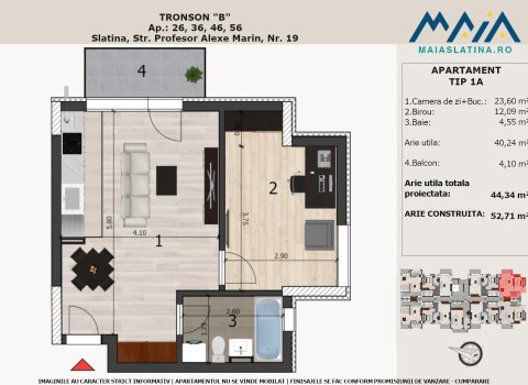 Maia Slatina 2 | Apartament in bloc nou Tip 1A