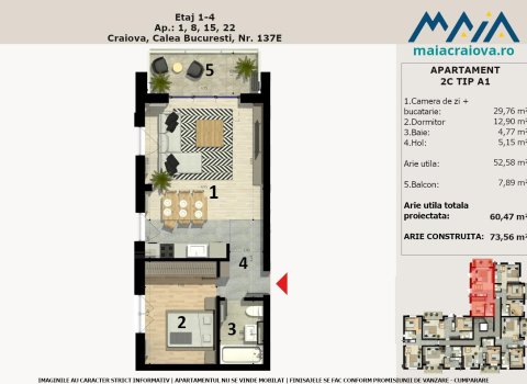 Apartament Nou Craiova | Incalzire in pardoseala | Calea Bucuresti | 73.56mpc