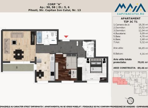 Apartament 3 camere, Finisaje Premium, Pitesti Nord, Langa Padure