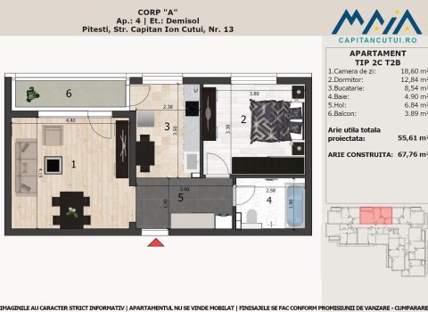 2 Camere, Finisaje Premium, Negru Voda, Pitesti, Central