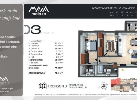 Maia Craiovei | 3 Camere Moderne | Aproape de Parcuri si Scoli